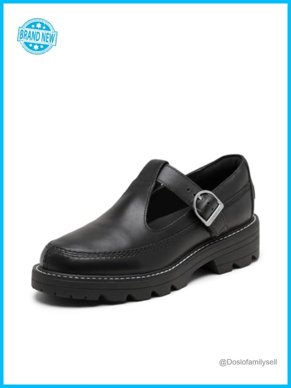 Full Grain Leather Mary Jane Flats with Buckle Closure and EVERTREAD Rubber Sole